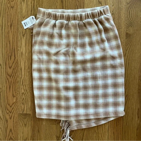 NWT Women's Fringed Faux Elastic Waist Plaid Blanket Wrap Midi Skirt (L) - Picture 10 of 13